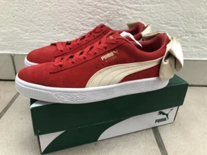 PUMA Suede Bow Block Win's Ribbon Red Metallic Gold Trainers Shoes 36 37 40 6 9 - Picture 1 of 2