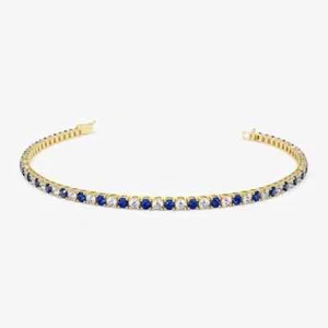 10Ct Round Natural Sapphire Diamond Tennis Bracelet 14K Solid Yellow Gold 7.5" - Picture 1 of 7