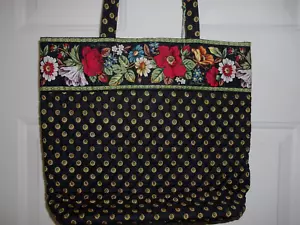 Vera Bradley Vibrant Black Vera Tote Retired Vintage Quilted Purse NWT USA Made - Picture 1 of 10