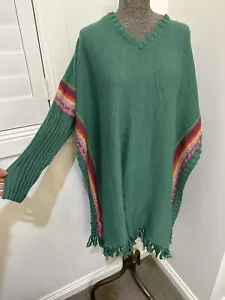 ALPACA 111 rainbow colourful poncho with sleeves 100% alpaca wool knit M L Peru - Picture 1 of 11