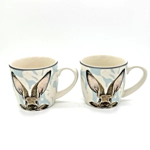 2er Set Williams Sonoma Osterhase Hase blau Damast Kaffeetassen - Bild 1 von 6