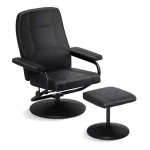 Black PVC Leather 360° Swivel Recliner Chair Lounge Accent Armchair with Ottoman - Picture 1 of 7