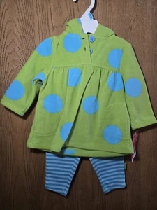 NWT Size 6M Carter's 2pc outfit green blue polka dot fleece hooded tunic pants  - Picture 1 of 2