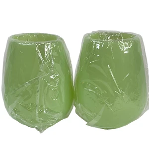 2 Flexible Silicone Wine Glasses Green perfect for the Beach Drinking No Spill - Picture 1 of 4