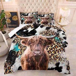 Highland Cow Flower Comforter Set Twin Size Bull Cattle Bedding Set Western F... - Picture 1 of 8