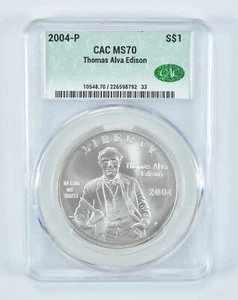2004-P Thomas Edison Commemorative Silver Dollar MS70 CAC - Picture 1 of 5