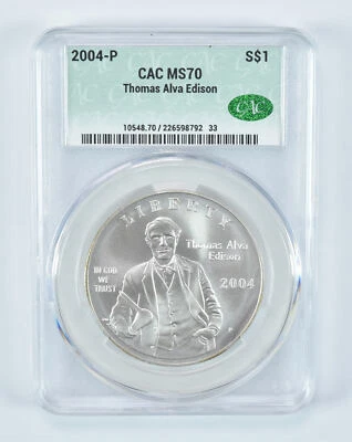 2004-P Thomas Edison Commemorative Silver Dollar MS70 CAC - Image 1 of 4