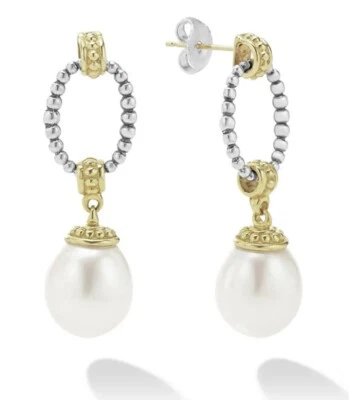 Pendientes colgantes ovalados de dos tonos Lagos Luna de plata de ley y oro de 18 k $900 Foto 1 de 4