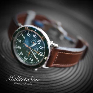 Correa de reloj de despliegue Müller&Son cuero genuino Horween 24 mm marrón para Shinola - Imagen 1 de 9