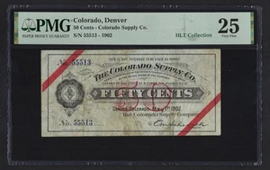 Denver, COLORADO Supply Co. Pueblo 50c PMG 25 Western Scrip + Esteemed Pedigrees - Picture 1 of 3