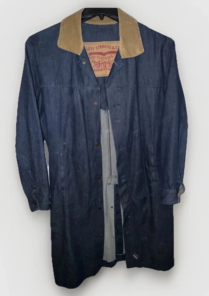 Abrigo plumero de trinchera vintage años 80 Levi's denim cuello pana XXL-XXXL Foto 1 de 4