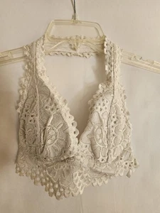 Aero White Lace Bralette Halter Crop Top Wireless Lined Size Small - Picture 1 of 6