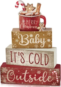 4 Pcs Christmas Table Decor Wooden Hot Cocoa Decoration Christmas Centerpiece Wi - Picture 1 of 6