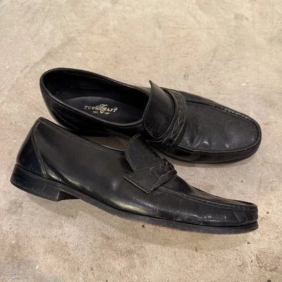 TownCraft Black Penny Loafers genuine hand sewn Leather Mens Size 11D - Image 1 of 4