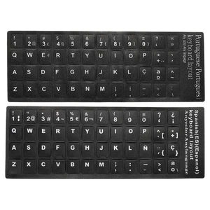 Stickers clavier portugais espagnol givré, fond noir lettrage blanc - Photo 1/5