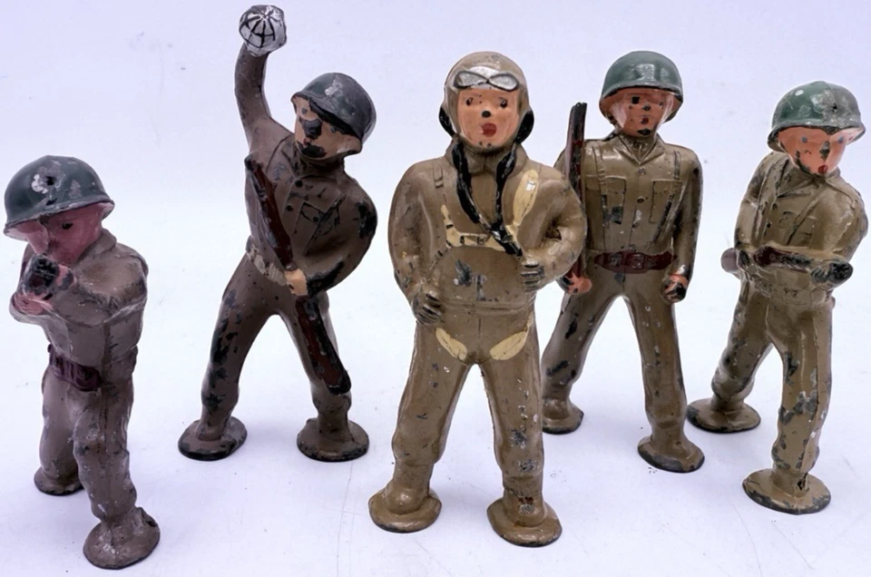 Barclay and Manoil Plomo Primera Guerra Mundial Soldados Lote de 5 Juguete 2.75" De Colección 1930 Foto 1 de 4