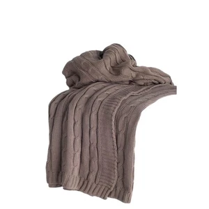 Brown Knitted 100% Cotton Throw Blanket - Picture 1 of 6