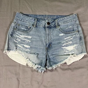 Pantaloncini AE American Eagle donna 8 Hi Rise Festival lavaggio acido tagli invecchiati - Foto 1 di 9