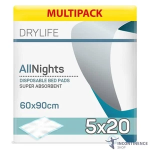 Drylife Disposable Incontinence Bed Pads (60cm x 90cm) - Pack of 100 - 1200ml - Picture 1 of 7