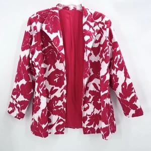 Custom Red White Floral Silk Lined Blazer Jacket Womens Plus Size 2XL - Picture 1 of 4