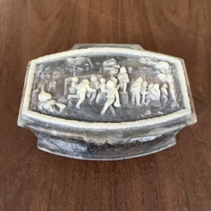 Genuine Incolay Carved Stone Jewelry Box 5”x3” Towns People,trees,buildings - Picture 1 of 12