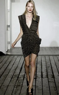 Zero + Maria Cornejo паттерн черный/кремовый V шеи платье с карманами размер 2 - Изображение 1 из 4