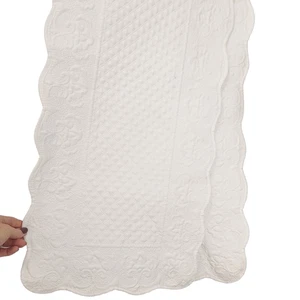 Shabby Chic Table Runner White Quilted 100% Cotton 14"X72" Scalloped Edge - Picture 1 of 12