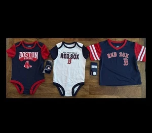 MLB Official Boston Red Sox 12M Baby 3pc Infant Set – 2 Bodysuits & 1 T-Shirt - Picture 1 of 14