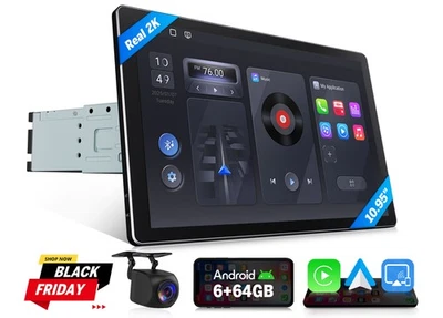10.95" 1DIN Car Radio Android 13 6GB RAM 64GB ROM Wireless Apple CarPlay GPS DSP - Image 1 of 4