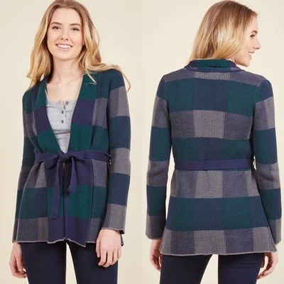 MODCLOTH Simply Snuggly Plaid Cardigan Woodland Size Small - Image 1 of 3
