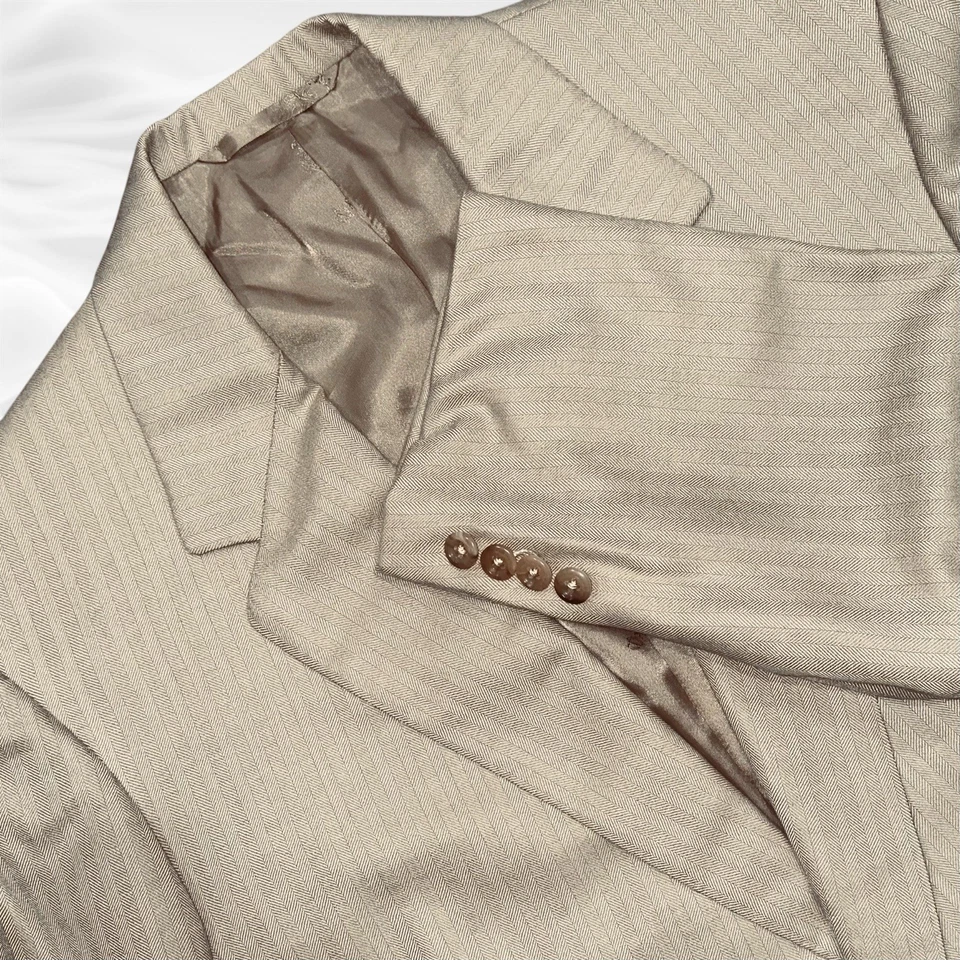 Oxxford Ropa Lana Cachemira? Blazer Abrigo Deportivo Beige Espiga 44L Hecho a Mano Foto 1 de 4