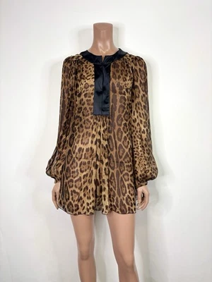 Top de seda con estampado de leopardo marrón Dolce & Gabbana 38 XS de colección Foto 1 de 4