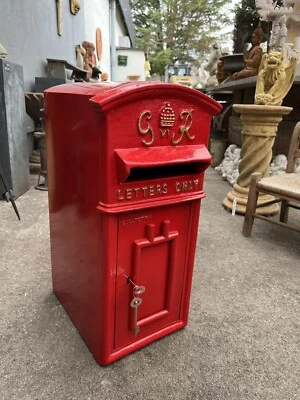 GR Post Box letter mail Box Cast Iron post office Barn top King George RED - Image 1 of 4