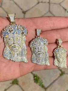 14k Gold Plated 925 Sterling Silver Jesus Piece Pendant Simulated Diamonds Iced - Picture 1 of 11