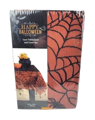 Erlene Home Fashions Spiderweb Orange Lace Tablecloth & Liner Halloween 60 x 84 - Image 1 of 2