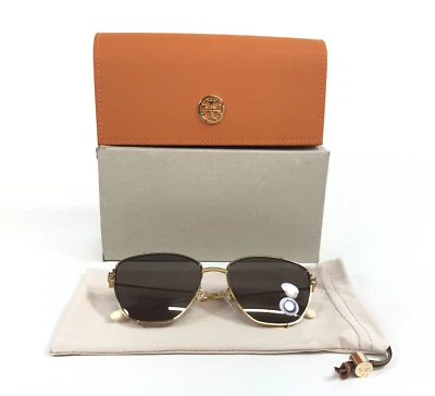 Gafas de sol Tory Burch TY6105 32787N doradas brillantes con lentes espejadas marrón púrpura claro Foto 1 de 4