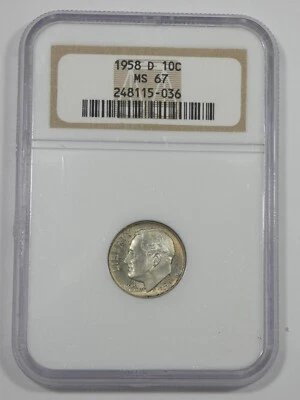 1958-D Roosevelt Dime CERTIFIED NGC MS 67 Silver 10c ~ Mint Set Tone - Image 1 of 4