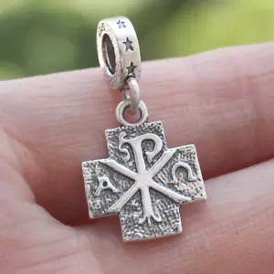 Chi Rho Alpha Omega Cross Pendant Charm In 925 Sterling Silver Faith Symbol NEW - Picture 1 of 5