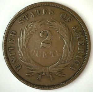 1867 US Two Cent Bronze Coin XF 2c United States Type Coin EXTRA FINE - Picture 1 of 2