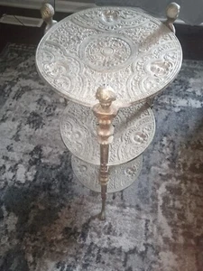 Vintage Victorian Ornate 3-Tier Bronze Cherub Claw Feet Accent Table 28”H, 10”D - Picture 1 of 5