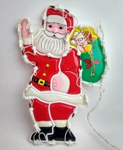 Vintage Light Up Christmas Window Decoration Santa Claus Retro Molded Plastic - Picture 1 of 4