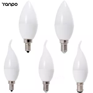 5W Dimmable LED Candle Light Bulbs Flame Chandelier White Lamps E14 E12 B15 220V - Picture 1 of 14