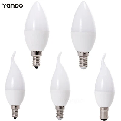 5W Dimmable LED Candle Light Bulbs Flame Chandelier White Lamps E14 E12 B15 220V - Image 1 of 4