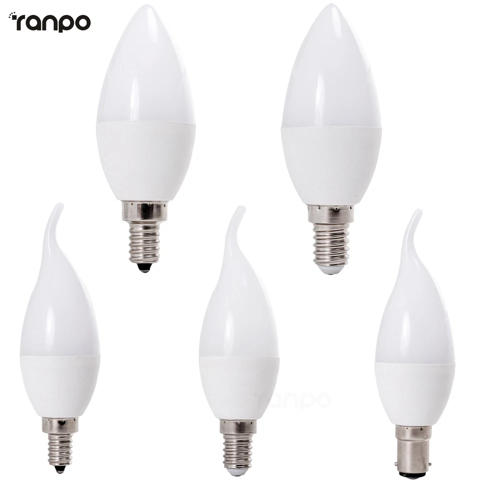 5W Dimmable LED Candle Light Bulbs Flame Chandelier White Lamps E14 E12 B15 220V - Image 1 of 4