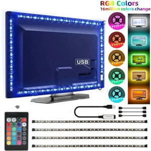 LED Strip Lights 5050 RGB USB Power TV Backlight Lighting Kit Remote Control US - Picture 1 of 12