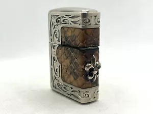 Auth ZIPPO 2014 Limited Model Python Leather Fleur-de-Lis Side Metal Lighter - Picture 1 of 10