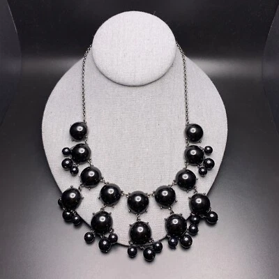 Claires Black Bubble Necklace Bib Statement Signed Plastic Dangle Gunmetal  - Image 1 of 4