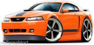 Póster gráfico calcomanía de pared de coche de dibujos animados Ford Mustang 2003-4 Mach 1 NUEVO - Imagen 1 de 12