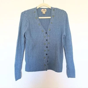 Woolrich Knit Ribbed Y2K 90s Blue Button Up Cardigan Large Comfy - Picture 1 of 5