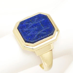 Herrenring 14 Karat 585 Gold Gelbgold Lapislazuli Initialen HW 8,61 g Gr. 60 - Bild 1 von 4
